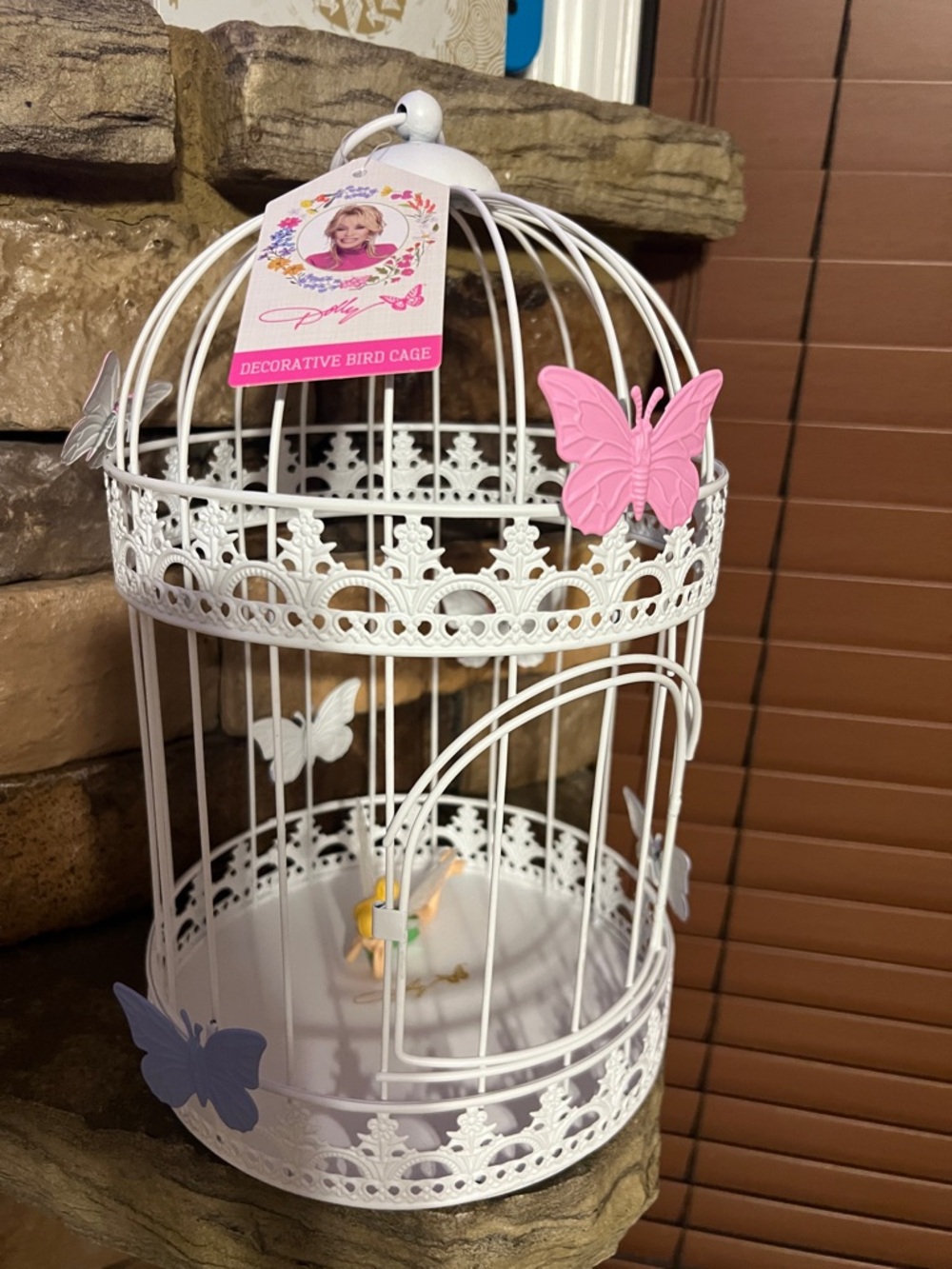 DOLLY White Decorative Bird Cage with Pink & Lavender Butterflies